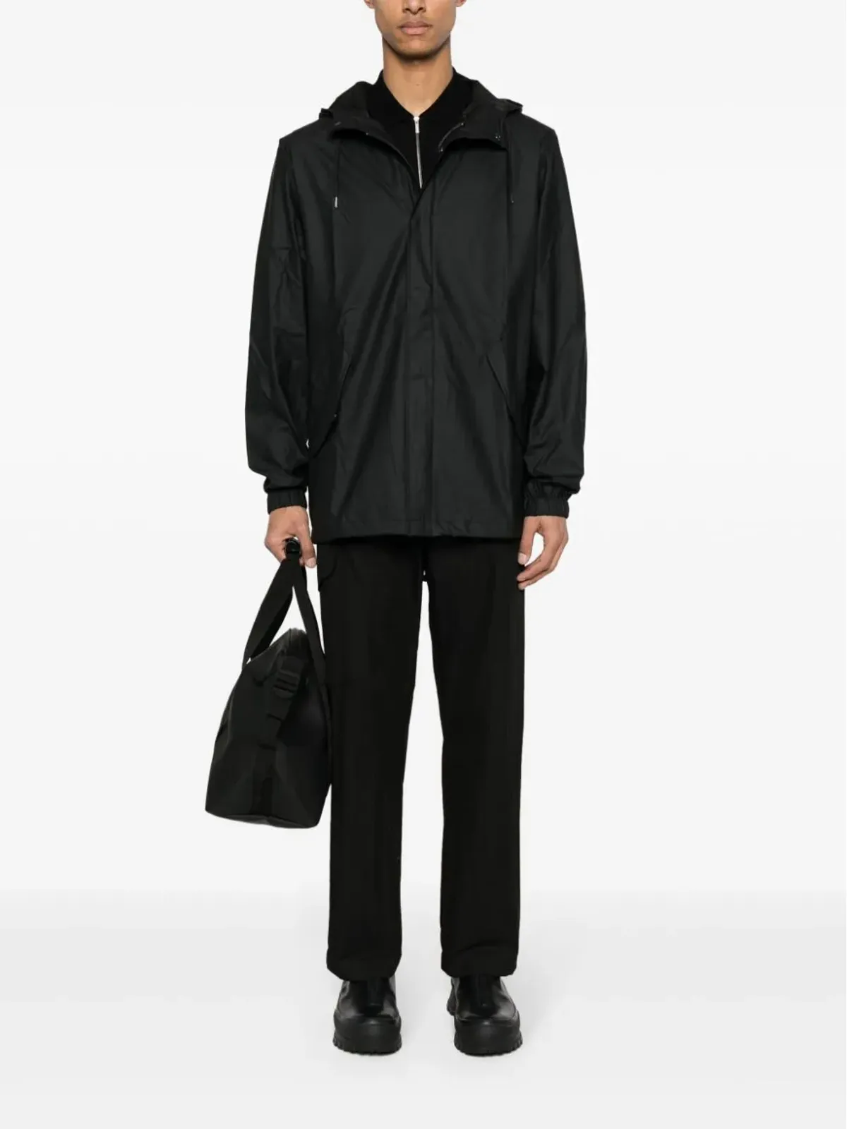 Rains Fishtail drawstring-hood coated parka - Black - 画像2