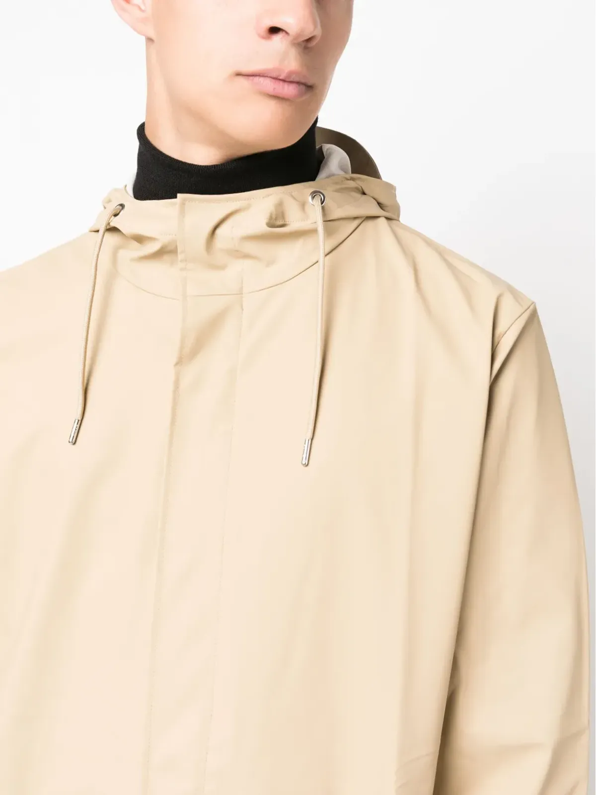 Rains フィッシュテール ドローストリングフード コーティングパーカ - 画像5