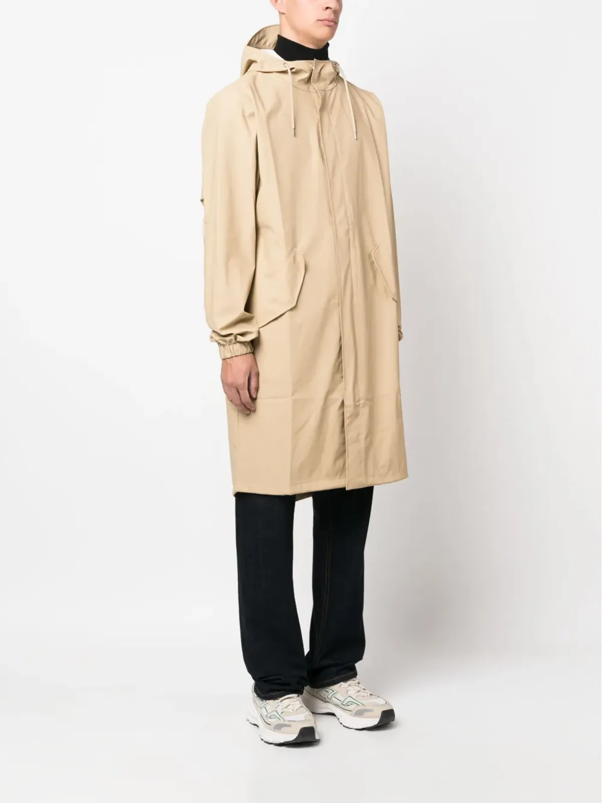 Rains フィッシュテール ドローストリングフード コーティングパーカ - 画像3