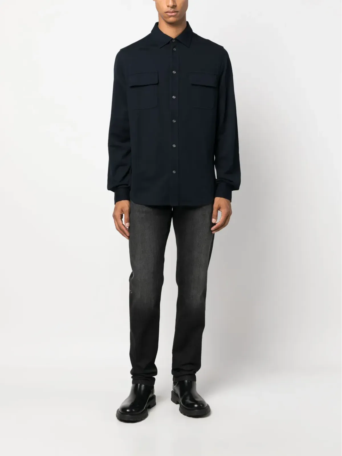 Kiton ロゴ刺繍ストレッチコットンシャツ - ブルー - 画像2