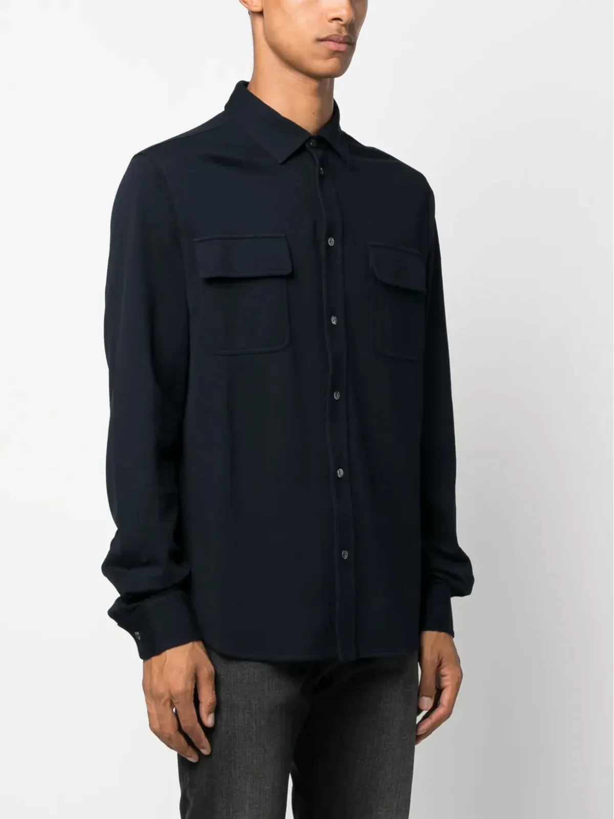 Kiton ロゴ刺繍ストレッチコットンシャツ - ブルー - 画像3