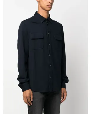 Kiton ロゴ刺繍ストレッチコットンシャツ - ブルー - サムネイル3