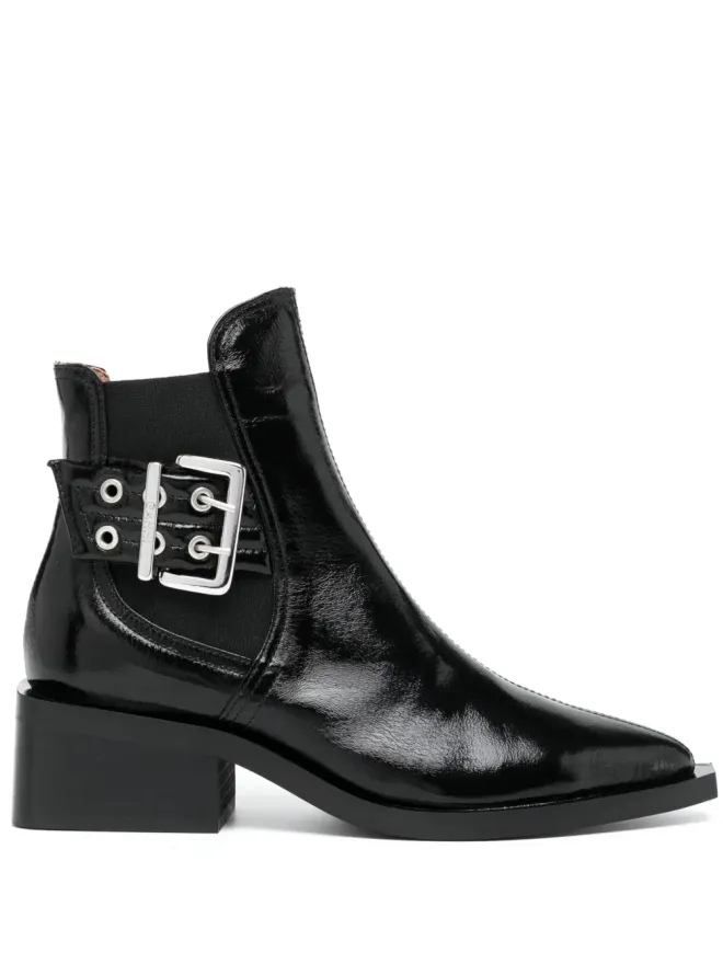 Ganni GANNI ブラックのバックルディテイル レザーブーツの商品画像