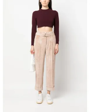 Peserico paperbag belted-waist corduroy trousers - Brown - サムネイル2