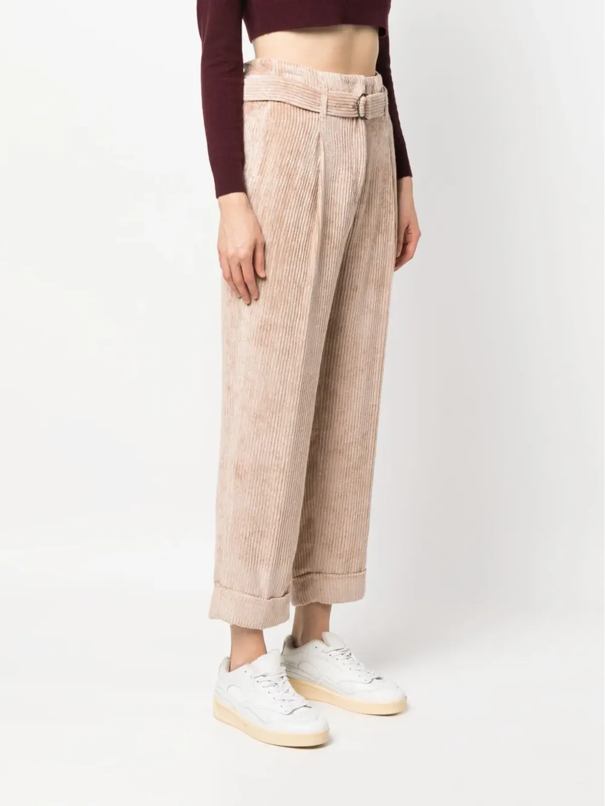 Peserico paperbag belted-waist corduroy trousers - Brown - 画像3