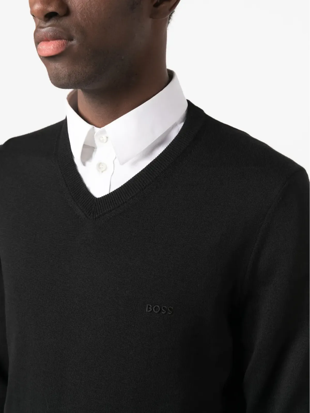 BOSS embroidered-logo V-neck jumper - Black - 画像5