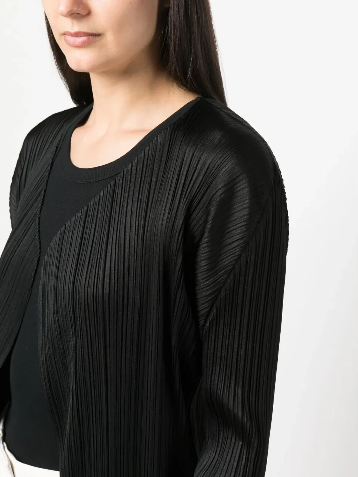 Pleats Please Issey Miyake Monthly Colors plissé single-breasted coat - Black - 画像5