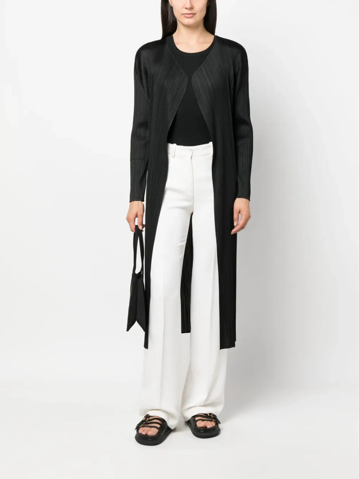 Pleats Please Issey Miyake Monthly Colors plissé single-breasted coat - Black - 画像2