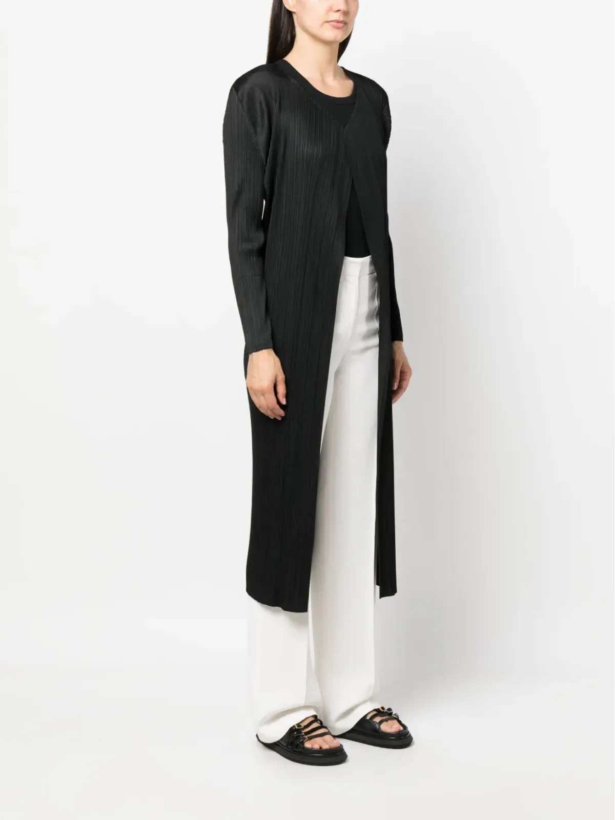 Pleats Please Issey Miyake Monthly Colors plissé single-breasted coat - Black - 画像3
