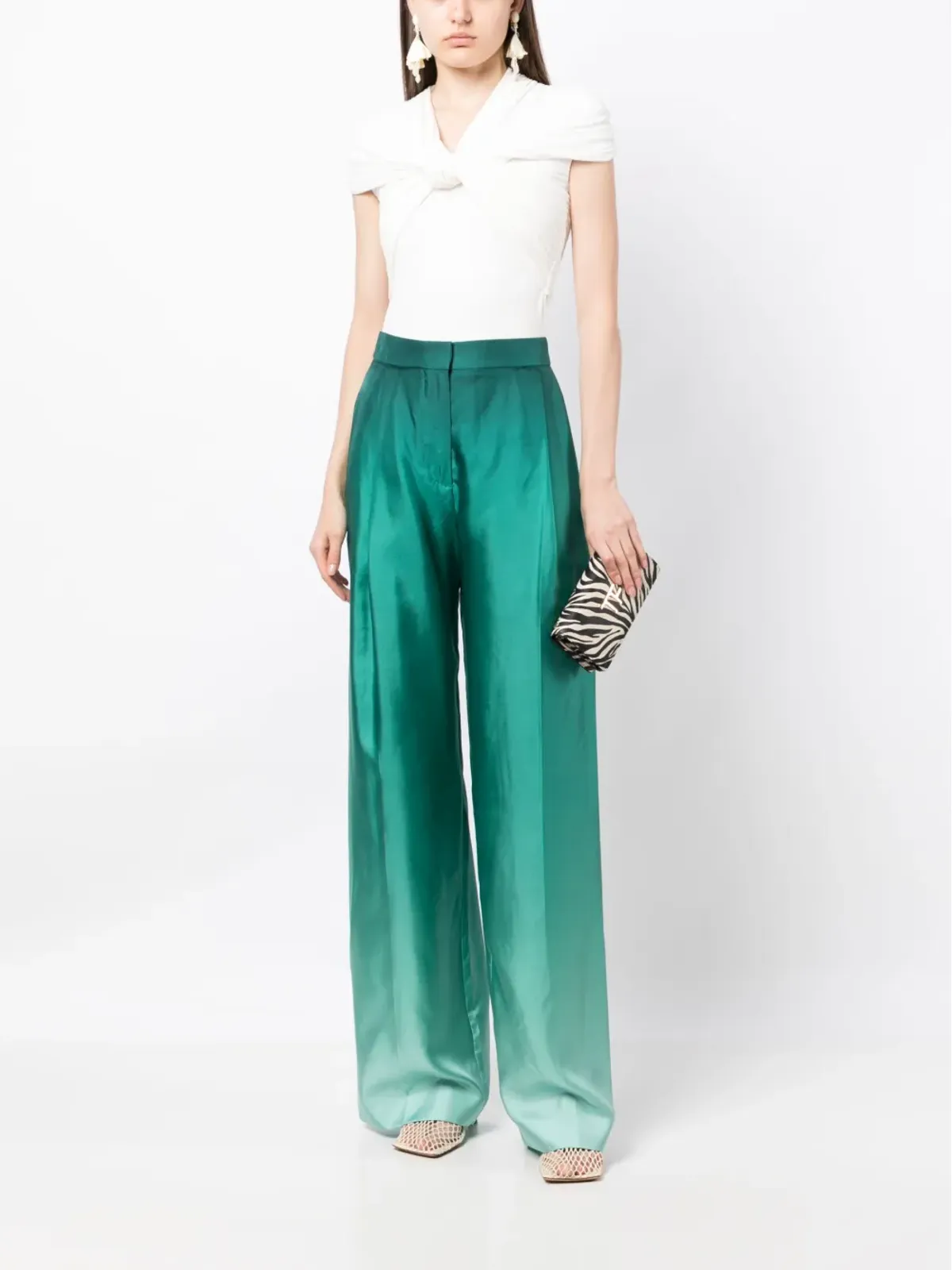 Oscar de la Renta グラデーション風シルク パラッツォパンツ - 画像2