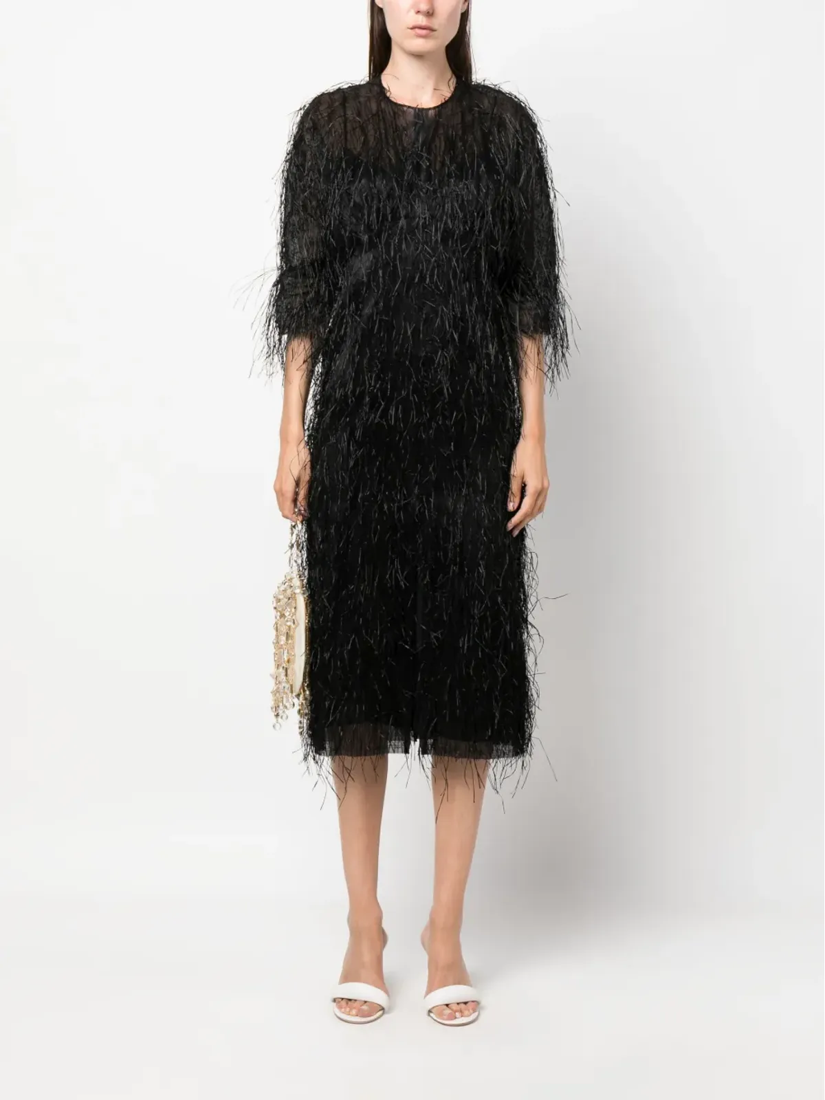 Lanvin フリンジ付きミディドレス ブラック - 画像2