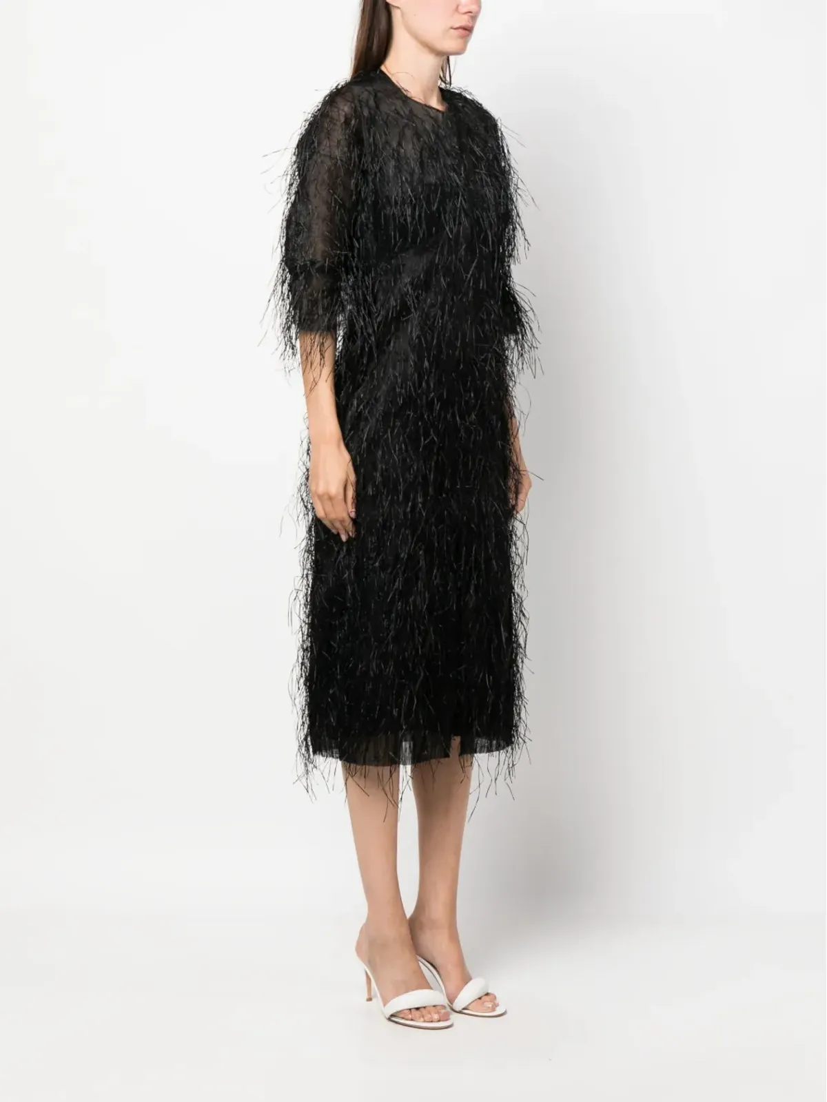 Lanvin フリンジ付きミディドレス ブラック - 画像3