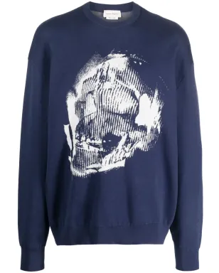 Alexander McQueen Skull Graffiti jacquard-knit jumper - Blue - サムネイル1