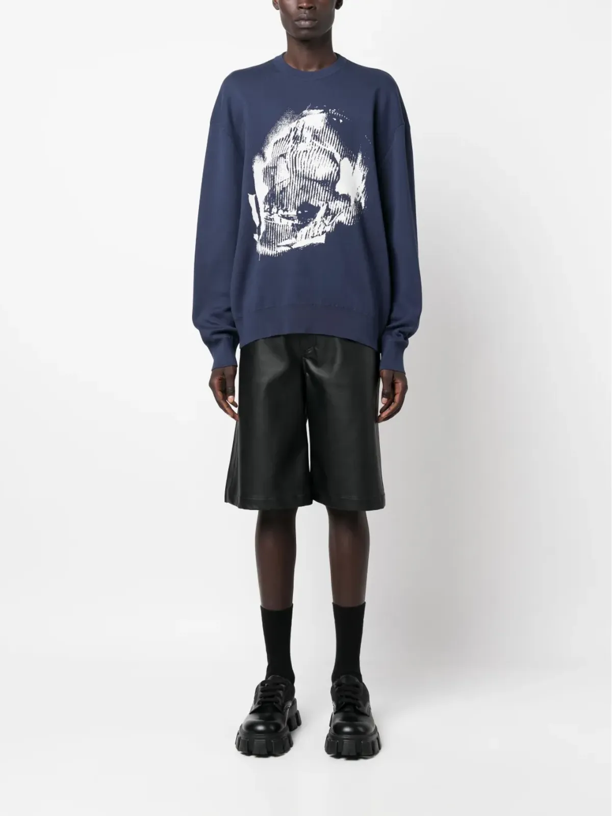 Alexander McQueen Skull Graffiti jacquard-knit jumper - Blue - 画像2