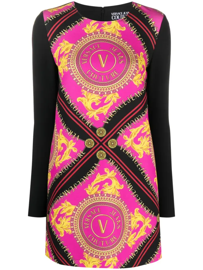 Versace Jeans Couture Versace Jeans Couture Vエンブレム チェーンプリント ミニドレスの商品画像