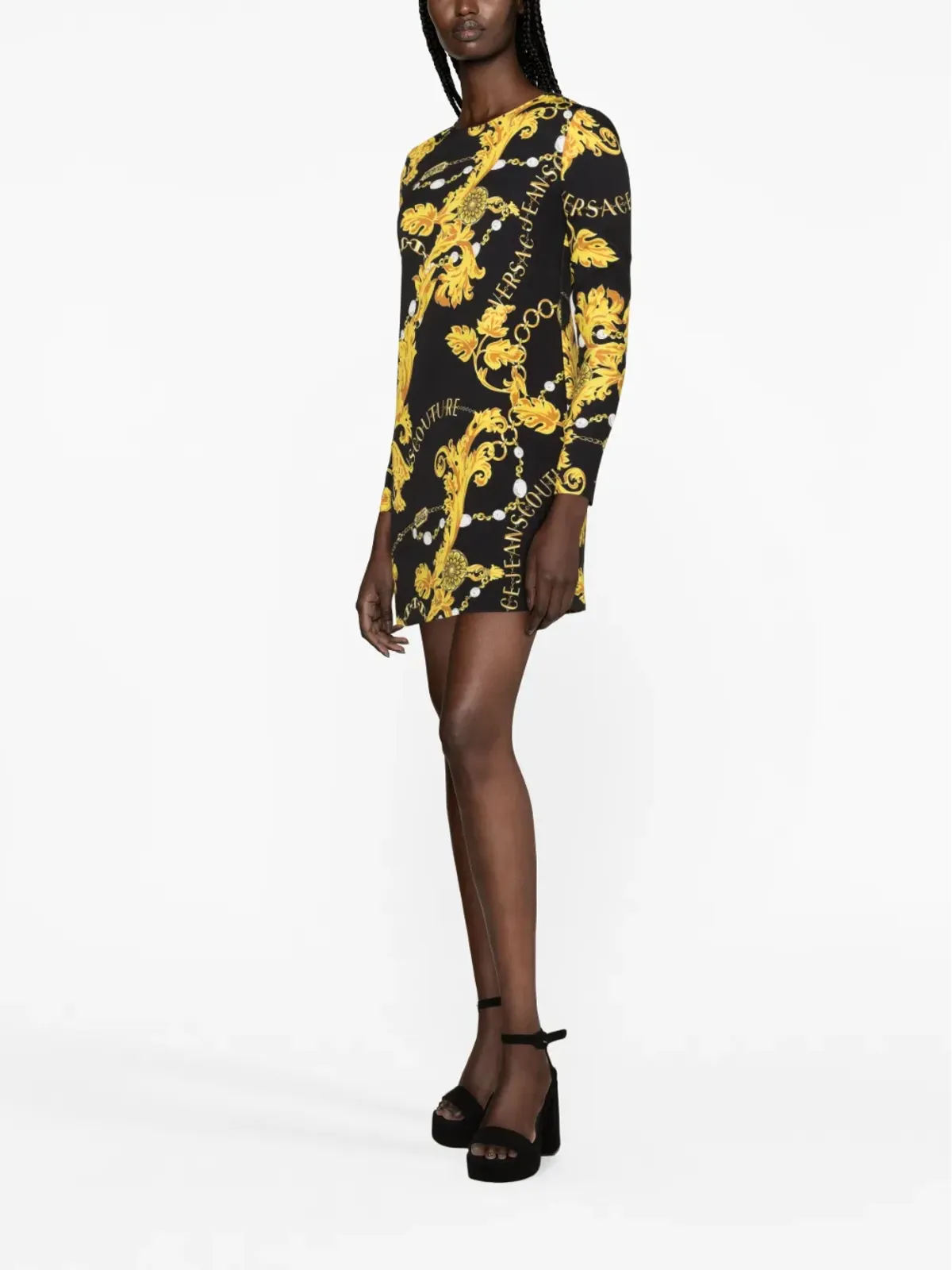 Versace Jeans Couture バロック柄長袖ミニドレス - ブラック - 画像4