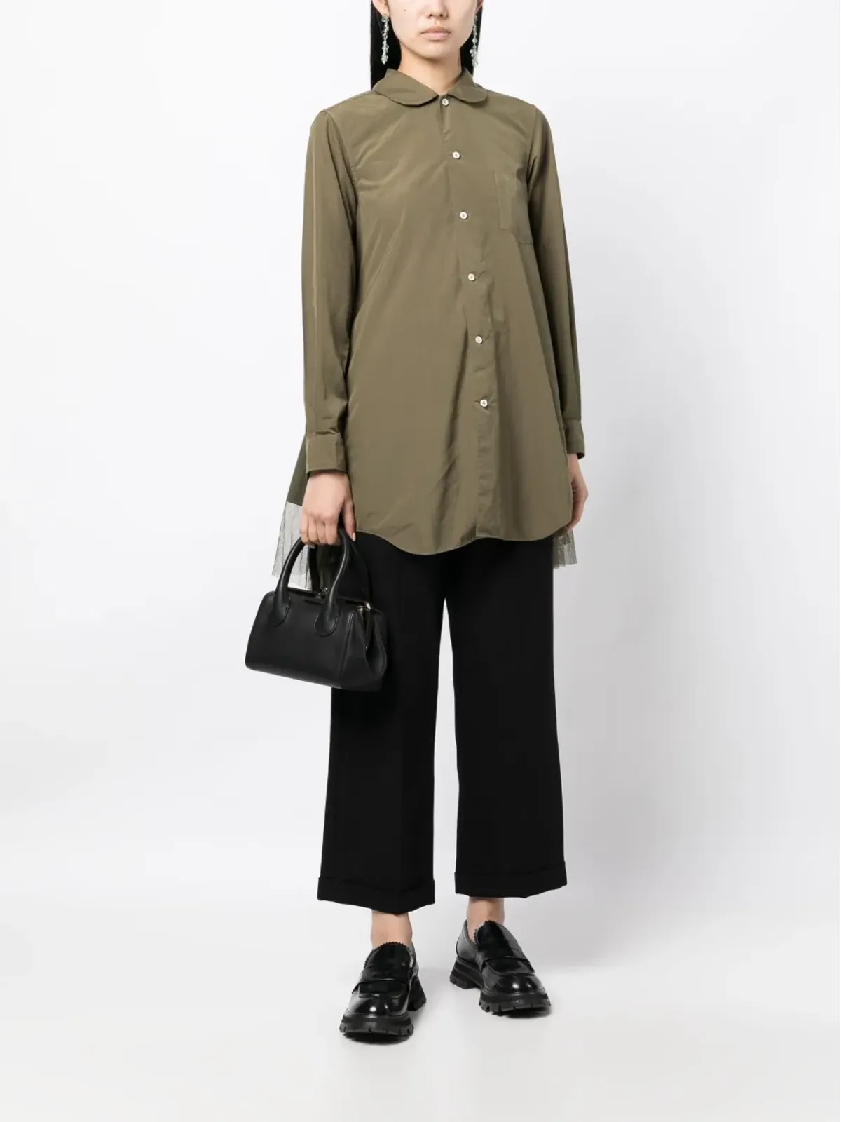 Comme Des Garçons Comme Des Garçons チュールパネル・アシンメトリックシャツ - グリーン - 画像2