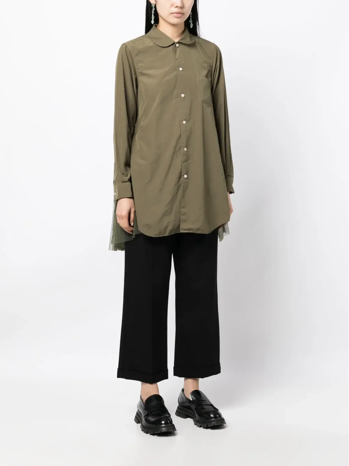 Comme Des Garçons Comme Des Garçons チュールパネル・アシンメトリックシャツ - グリーン - 画像3