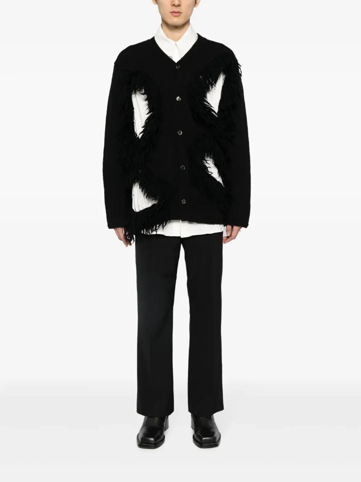 Comme des Garçons Homme Plus フリンジ付きカットアウト ウール カーディガン - 画像2