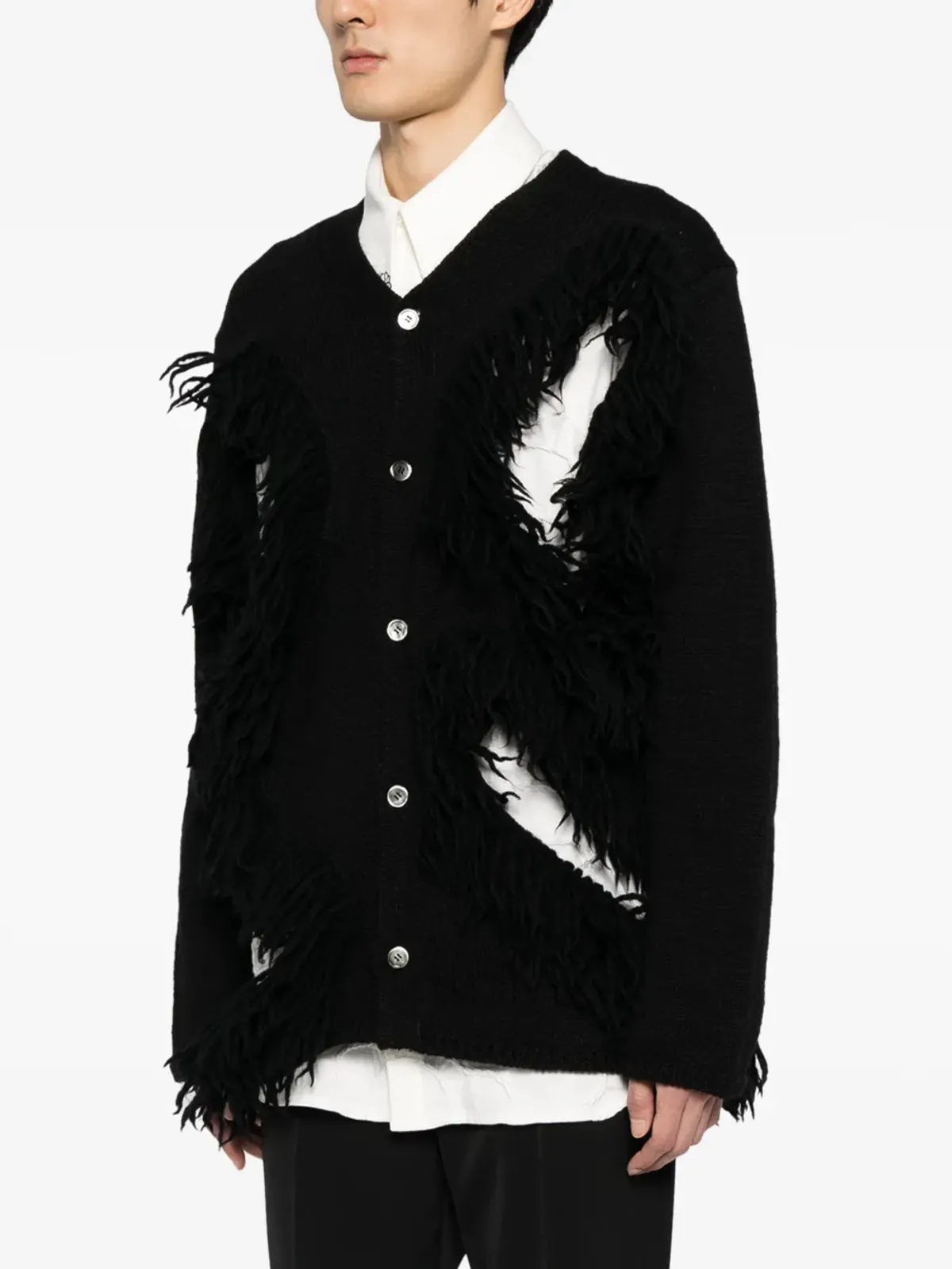 Comme des Garçons Homme Plus フリンジ付きカットアウト ウール カーディガン - 画像3