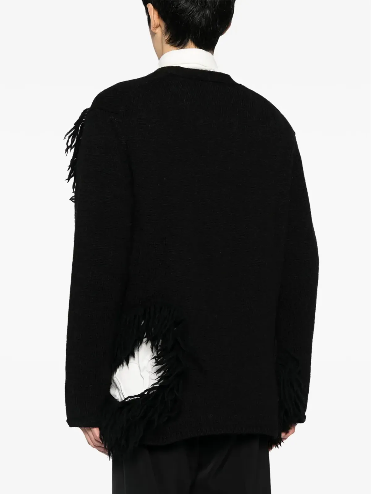 Comme des Garçons Homme Plus フリンジ付きカットアウト ウール カーディガン - 画像4