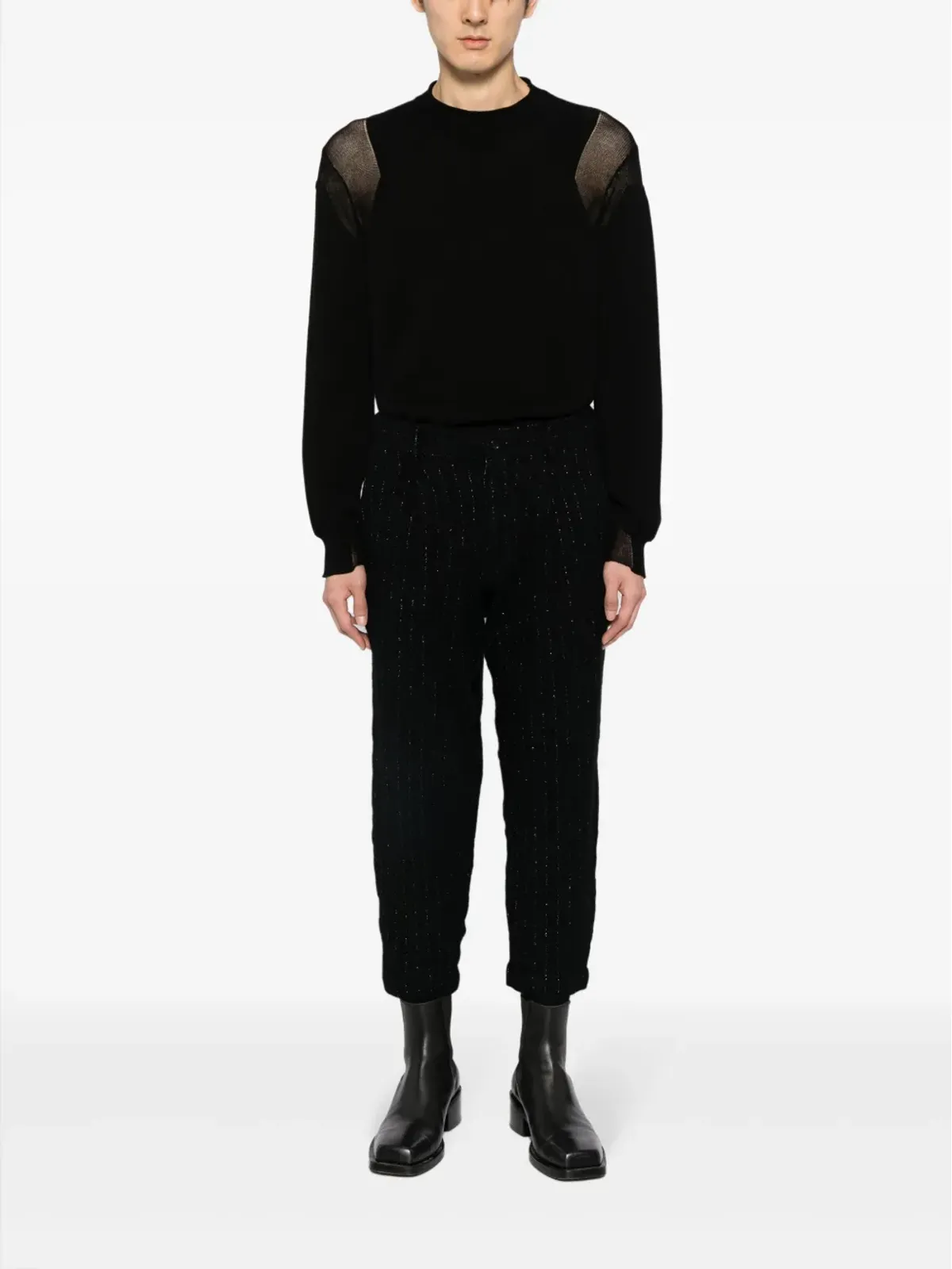 Comme des Garçons Homme Plus pinstripe-pattern cropped tailored trousers - Black - 画像2