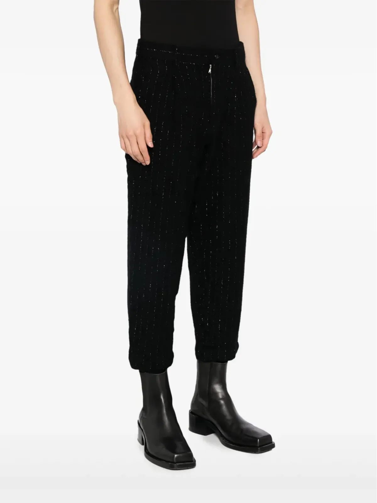 Comme des Garçons Homme Plus pinstripe-pattern cropped tailored trousers - Black - 画像3