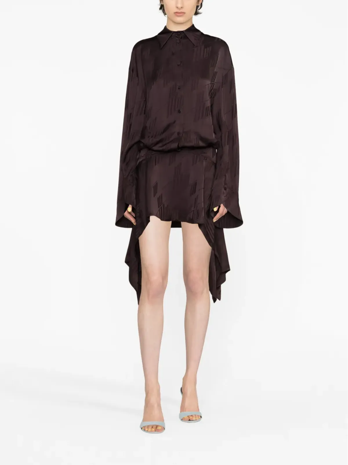 The Attico Mischa logo-jacquard asymmetric shirtdress - Brown - 画像2