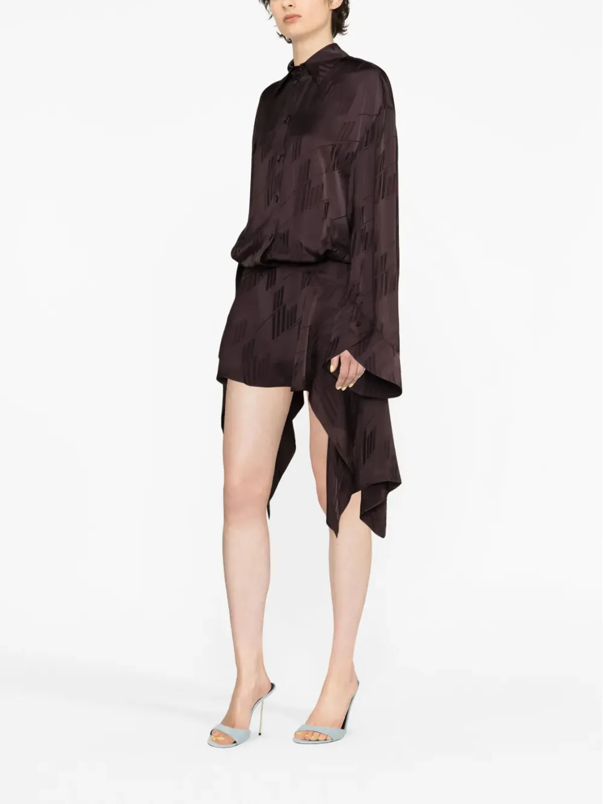The Attico Mischa logo-jacquard asymmetric shirtdress - Brown - 画像3
