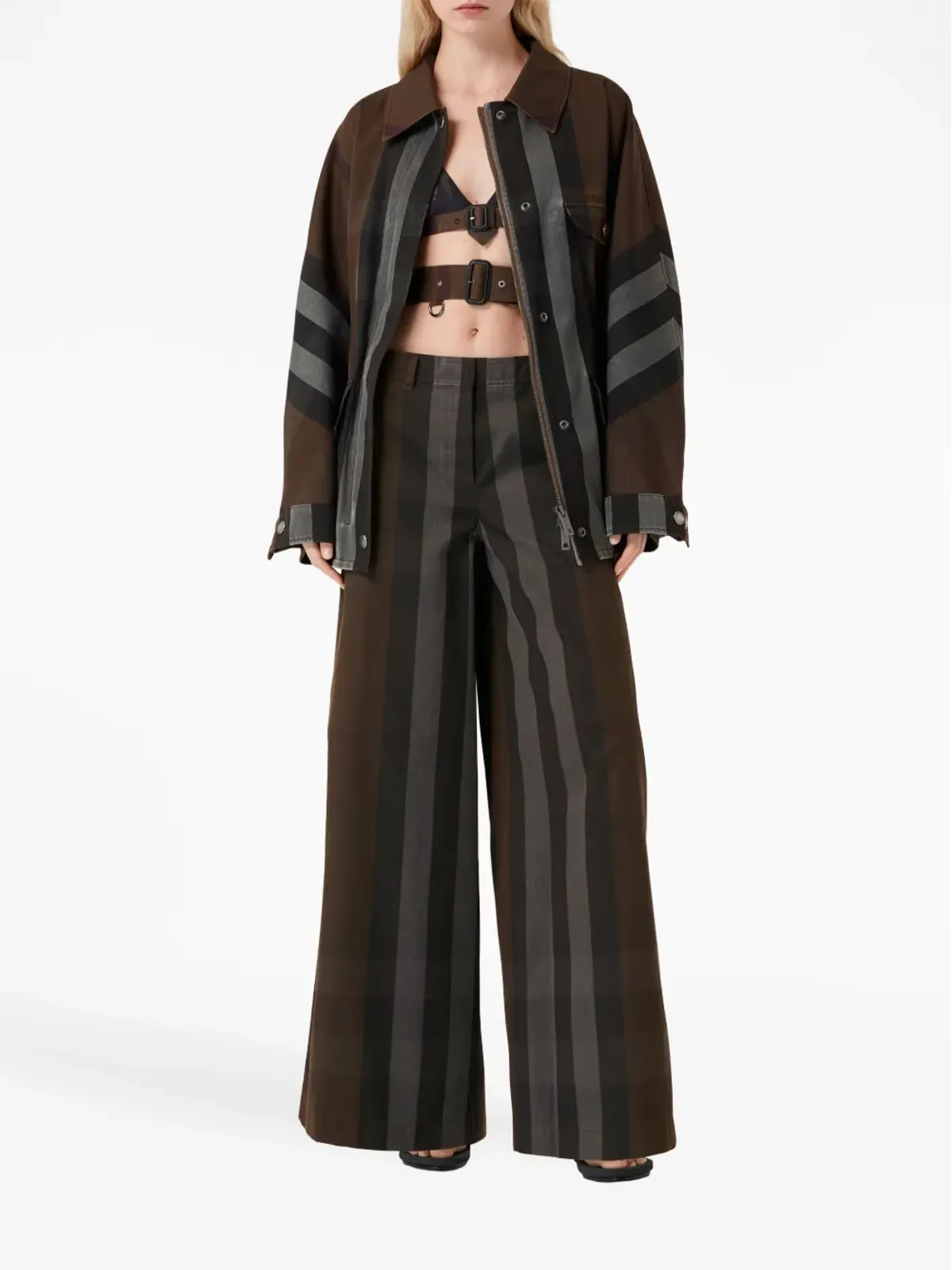 Burberry チェック柄ハイウエストワイドパンツ - 画像2