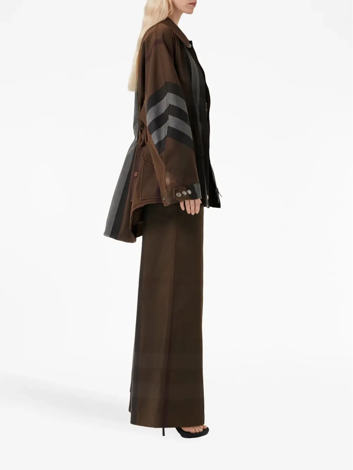 Burberry チェック柄ハイウエストワイドパンツ - 画像3