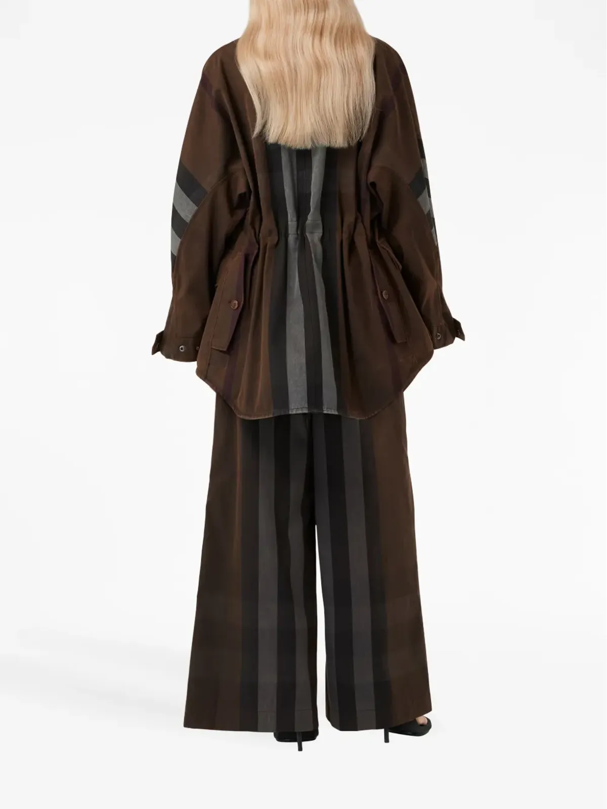 Burberry チェック柄ハイウエストワイドパンツ - 画像4