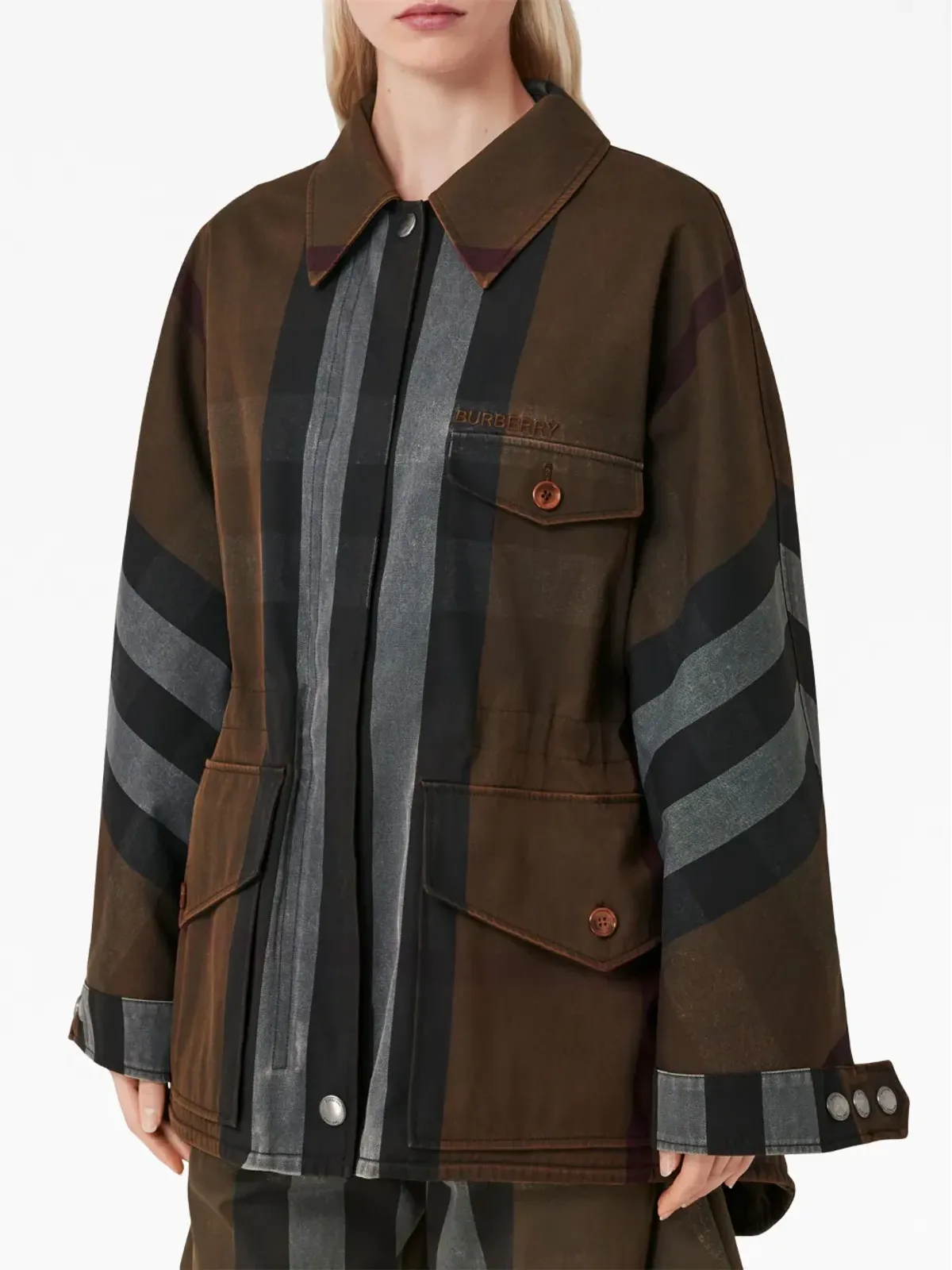 Burberry チェック柄ロングスリーブパーカ（ブラウン） - 画像3