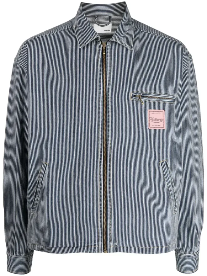 HAIKURE Haikure ストライプ柄ジップ付きコットンシャツジャケットの商品画像