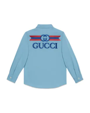 Gucci Kids インター ロッキングG コットンシャツ ブルー - サムネイル2