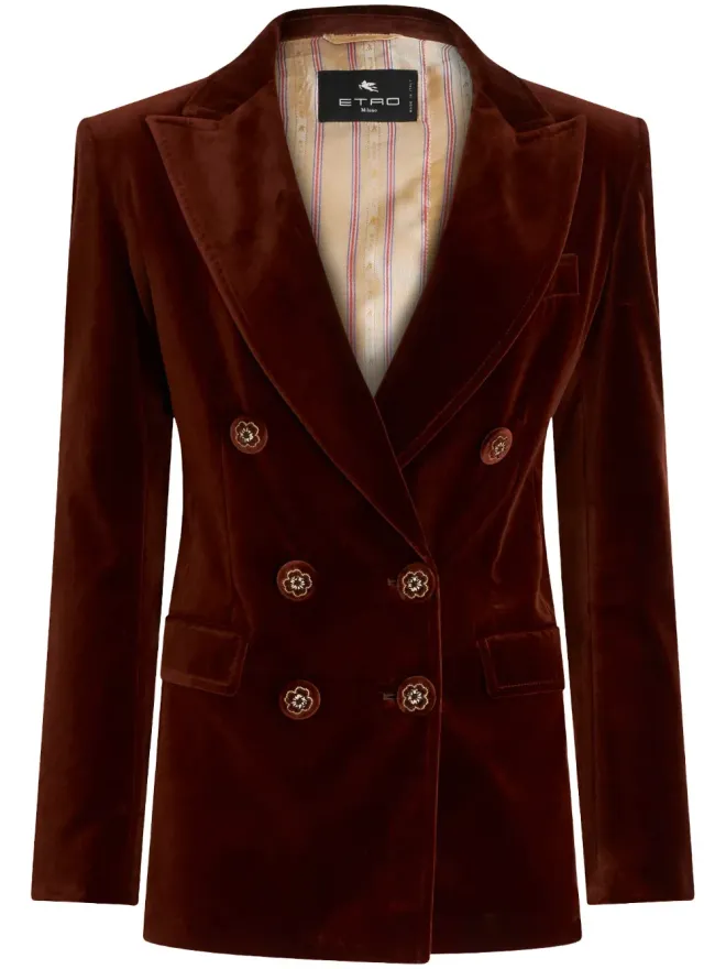 ETRO ETRO ダブルブレストベルベットブレザー ブラウンの商品画像