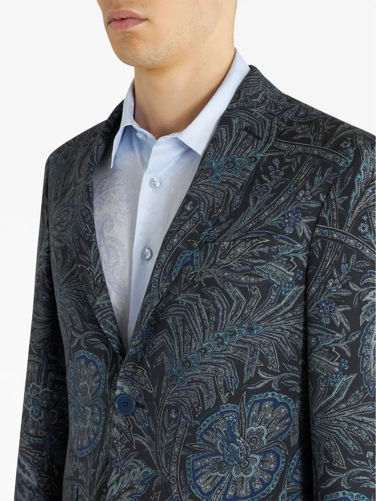ETRO シングルブレスト花柄プリントジャケット（ブルー） - 画像4