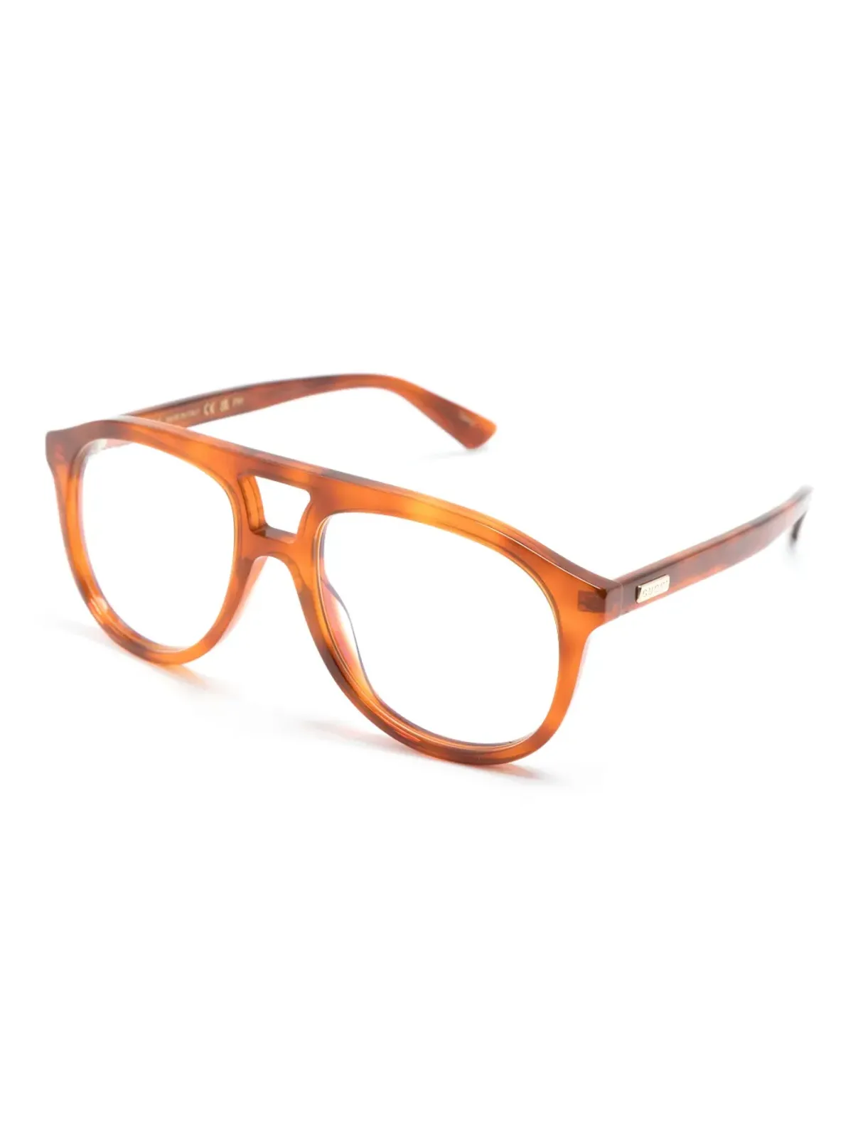 Gucci Eyewear ロゴプレート パイロットフレーム メガネ - ブラウン - 画像2
