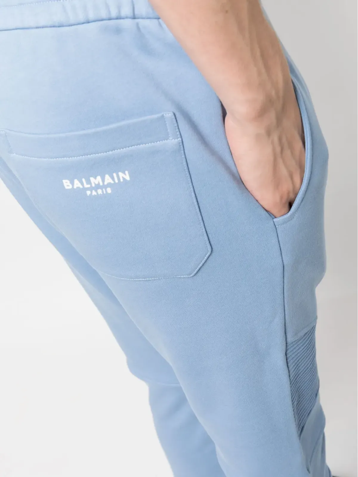 Balmain エラスティックウエスト コットン スウェットパンツ ブルー - 画像5