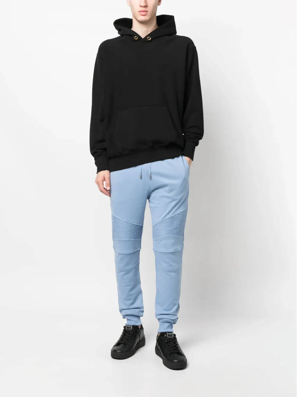Balmain エラスティックウエスト コットン スウェットパンツ ブルー - 画像2