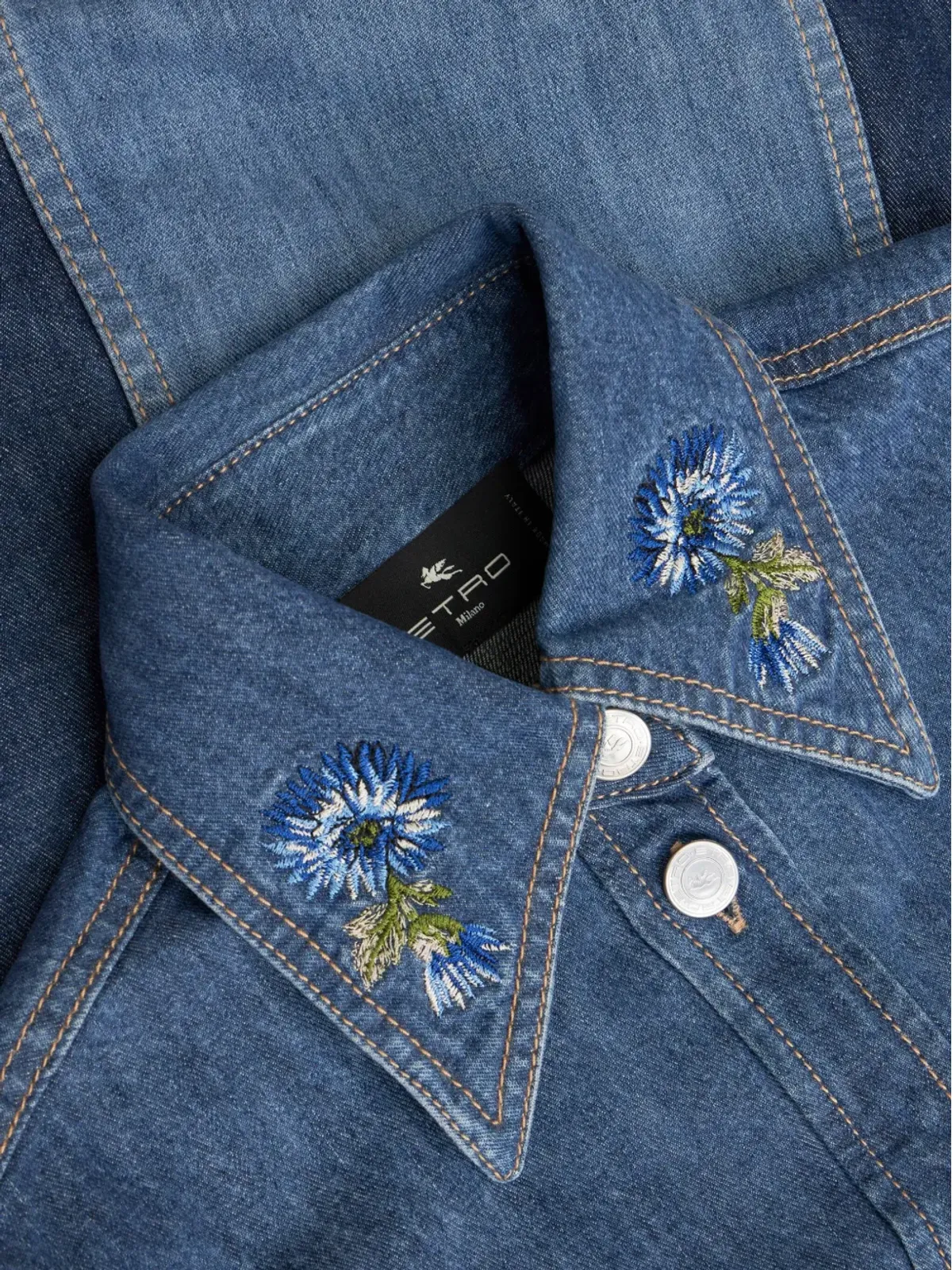ETRO 花柄刺繍デニムシャツ - 画像5