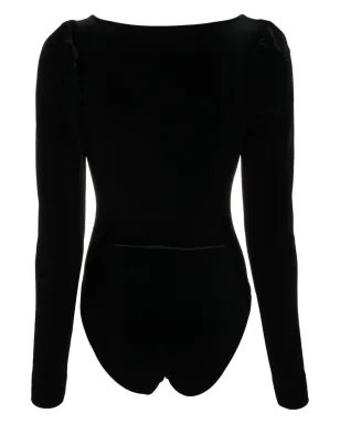 GANNI ベルベット仕上げ ロングスリーブ ボディスーツ - ブラック - サムネイル2