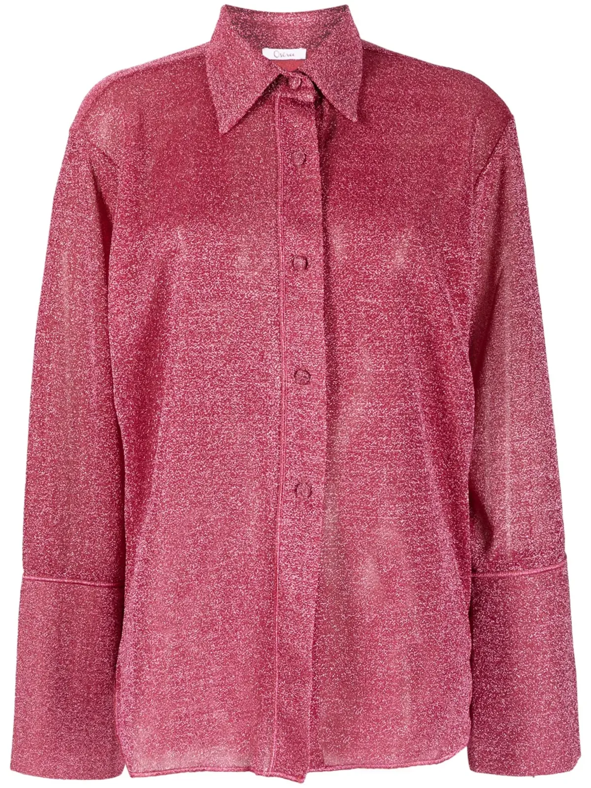 Oséree Lumière Lurex buttoned blouse - Red - 画像1
