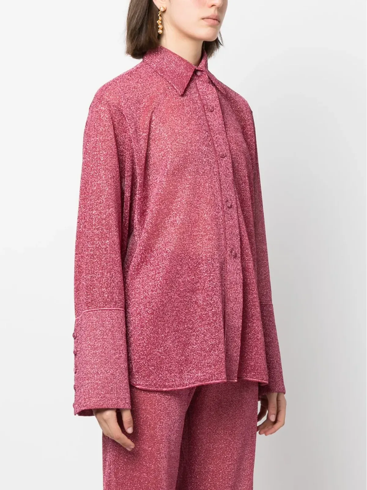 Oséree Lumière Lurex buttoned blouse - Red - 画像3