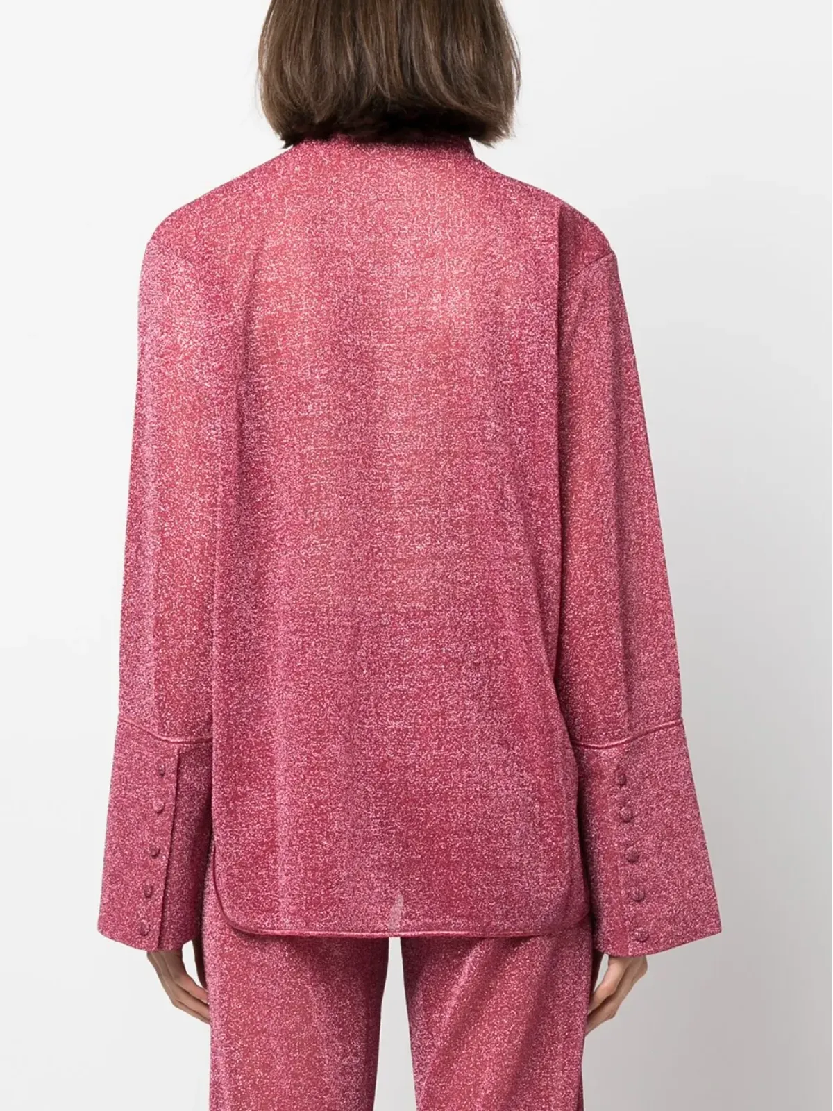 Oséree Lumière Lurex buttoned blouse - Red - 画像4