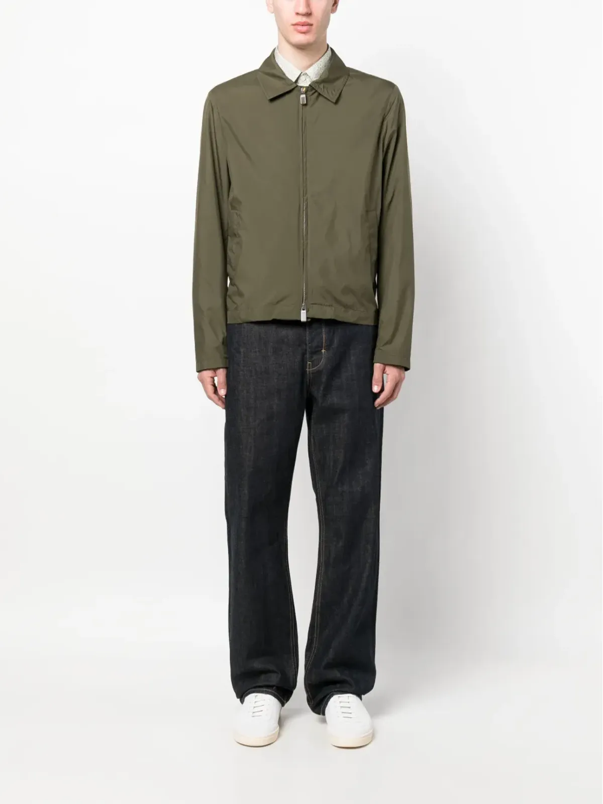 Canali ヤギ革ジップアップシャツジャケット - グリーン - 画像2
