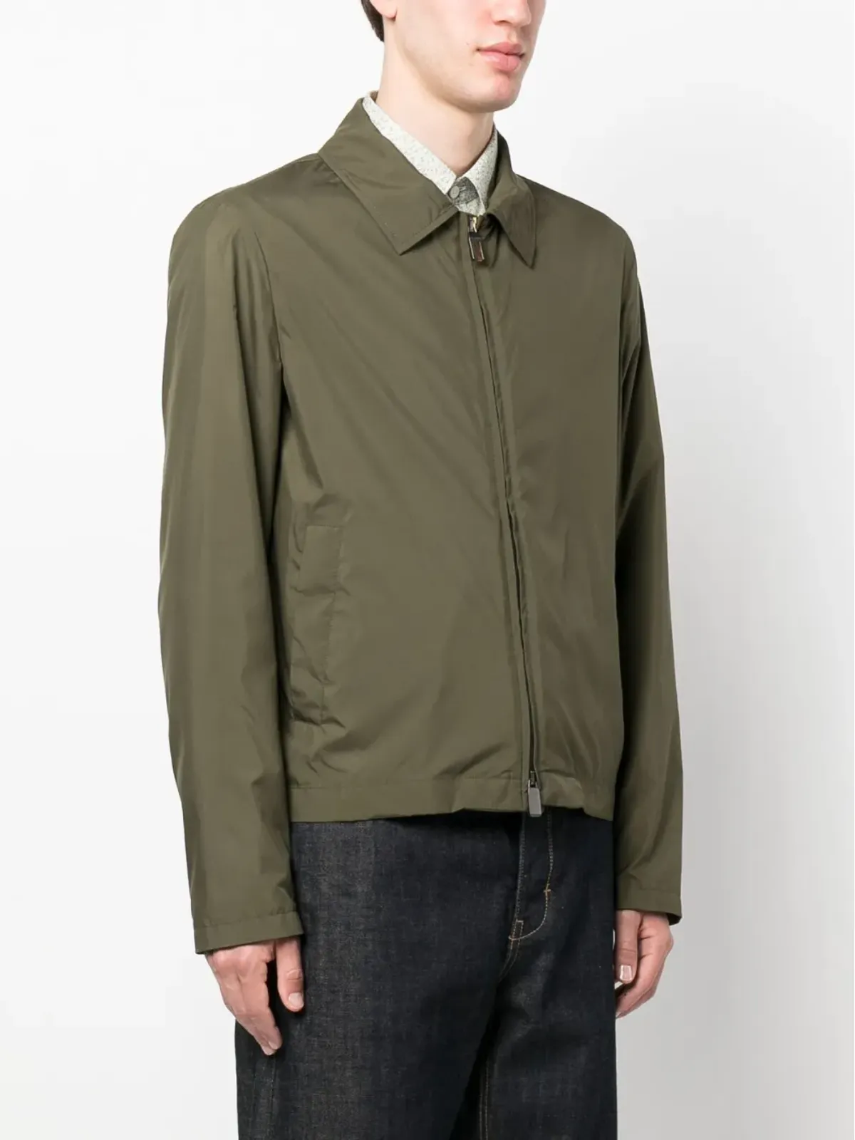 Canali ヤギ革ジップアップシャツジャケット - グリーン - 画像3