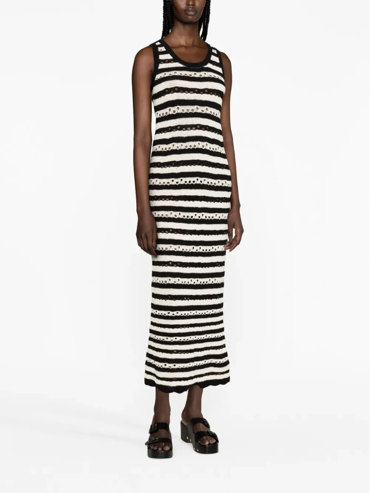 Sonia Rykiel ストライプ柄オープンワークのマキシドレス - 画像3