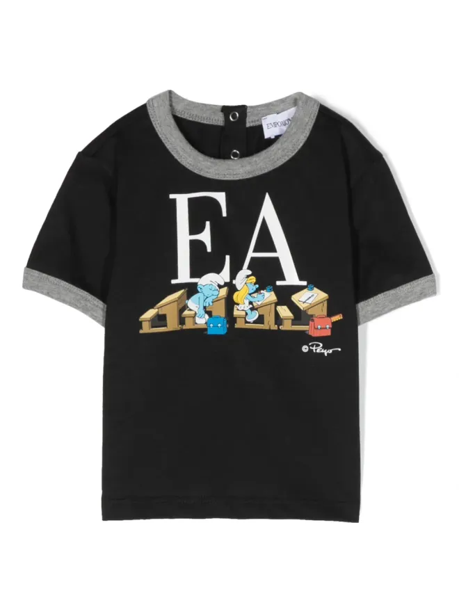 Emporio Armani Kids Emporio Armani Kids スマーフ柄 オーガニックコットンTシャツ ブルーの商品画像