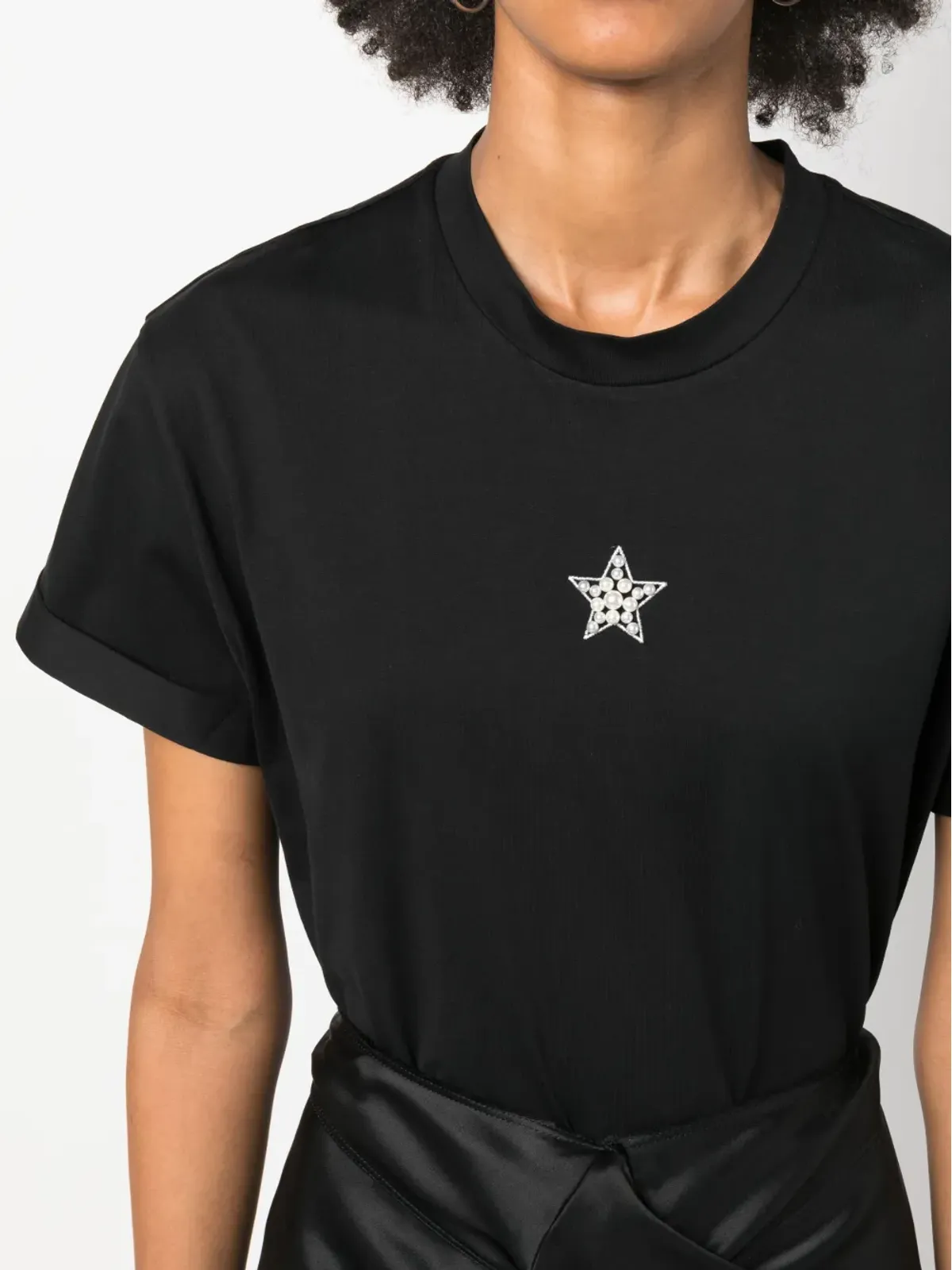 Stella McCartney 星柄プリント フェイクパール装飾 Tシャツ ブラック - 画像5